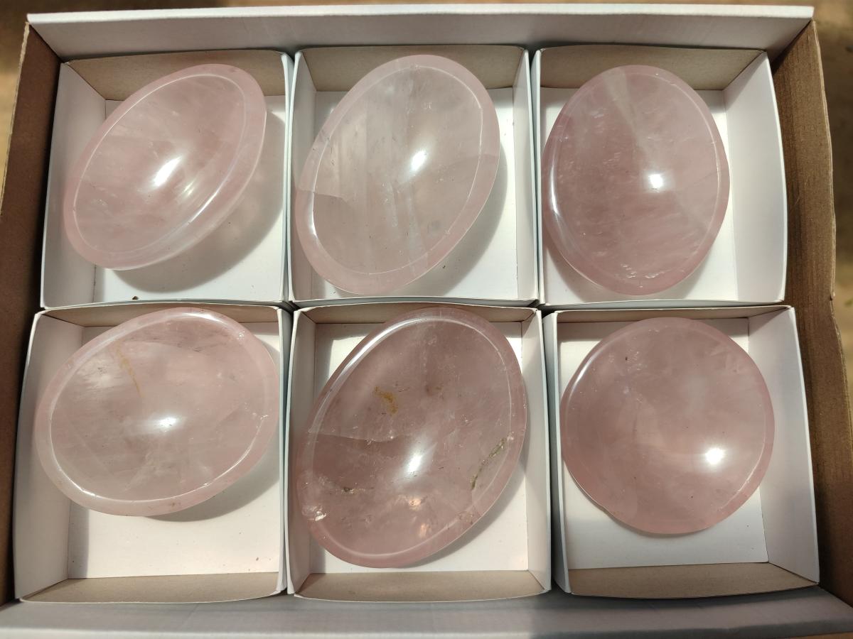 Polished Gemmy Rose Quartz Bowls x 6 From Madagascar