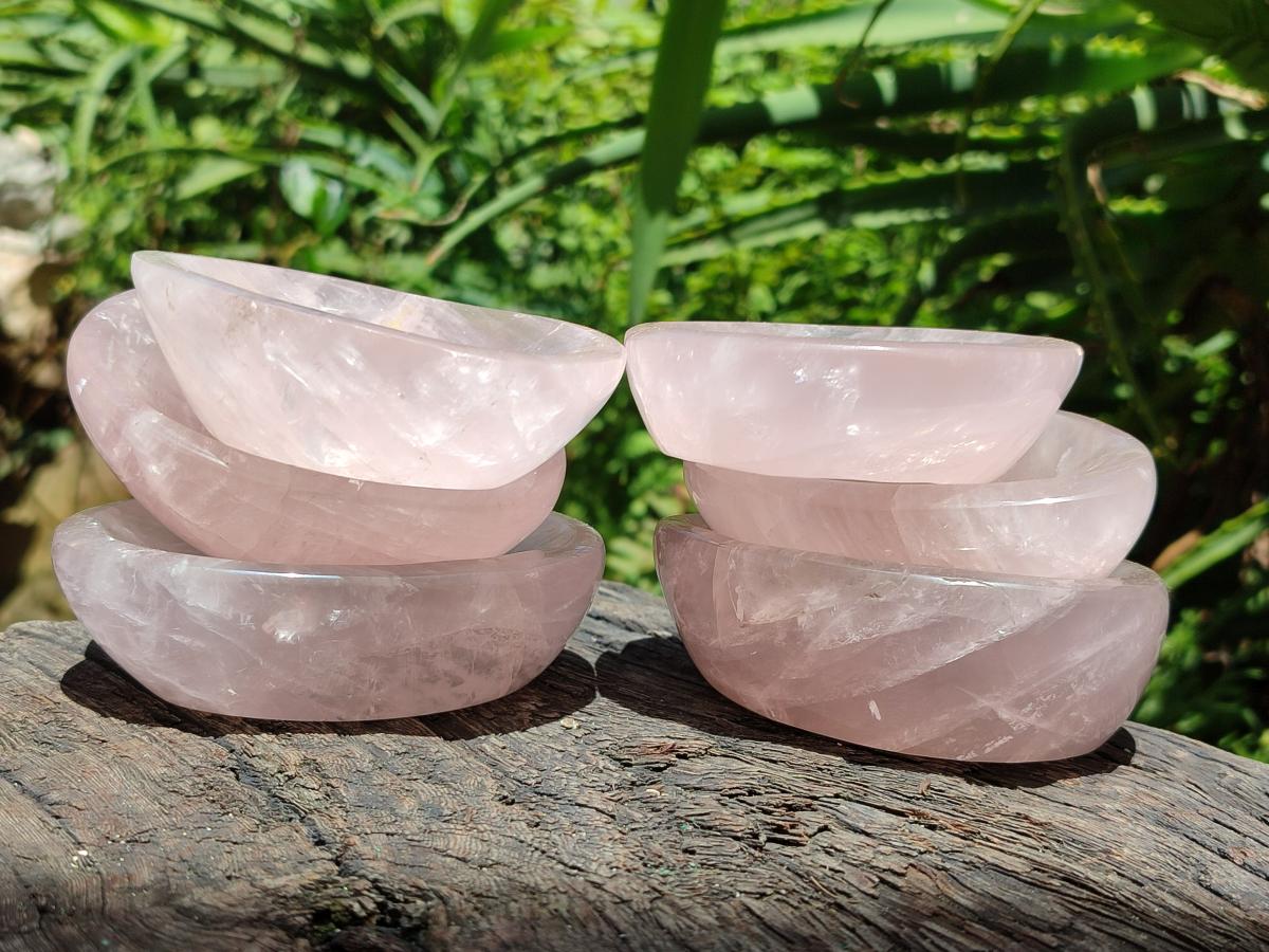 Polished Gemmy Rose Quartz Bowls x 6 From Madagascar