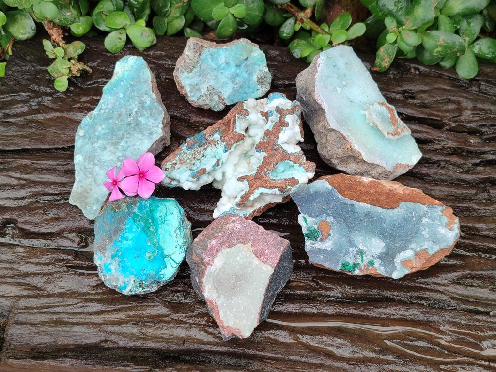 Natural Rare White Hemimorphite with Chrysocolla Specimens x 7 From Lupoto Mine, Congo