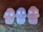 Hand Made Gemmy Rose Quartz Skull Carvings x 5 From Madagascar