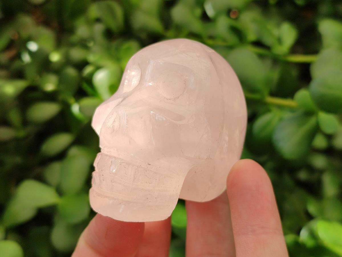 Hand Made Gemmy Rose Quartz Skull Carvings x 5 From Madagascar