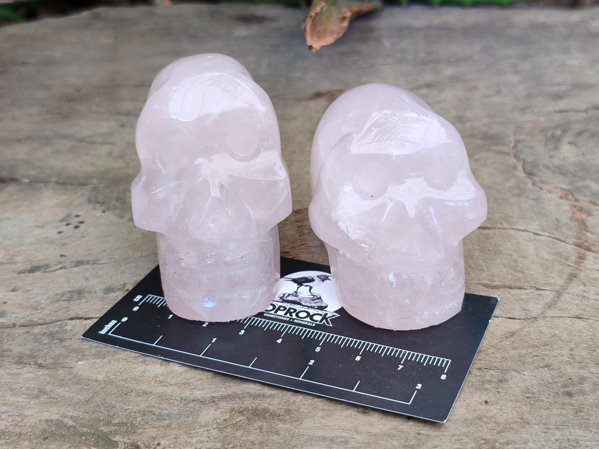 Hand Made Gemmy Rose Quartz Skull Carvings x 5 From Madagascar