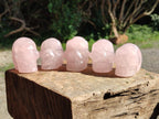Hand Made Gemmy Rose Quartz Skull Carvings x 5 From Madagascar