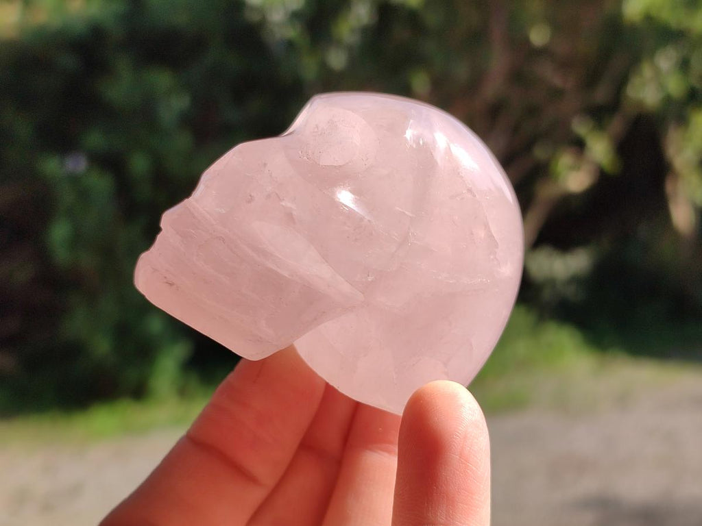 Hand Made Gemmy Rose Quartz Skull Carvings x 5 From Madagascar