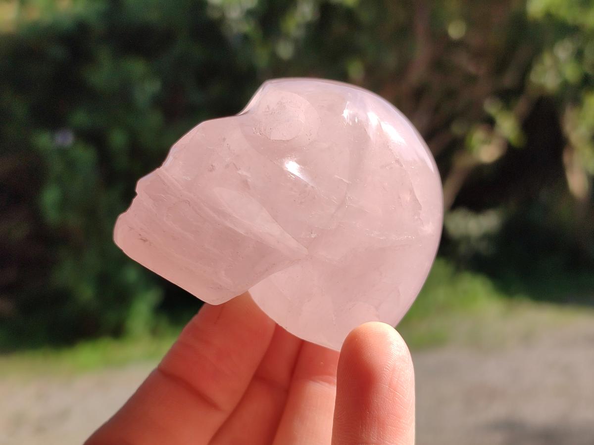 Hand Made Gemmy Rose Quartz Skull Carvings x 5 From Madagascar