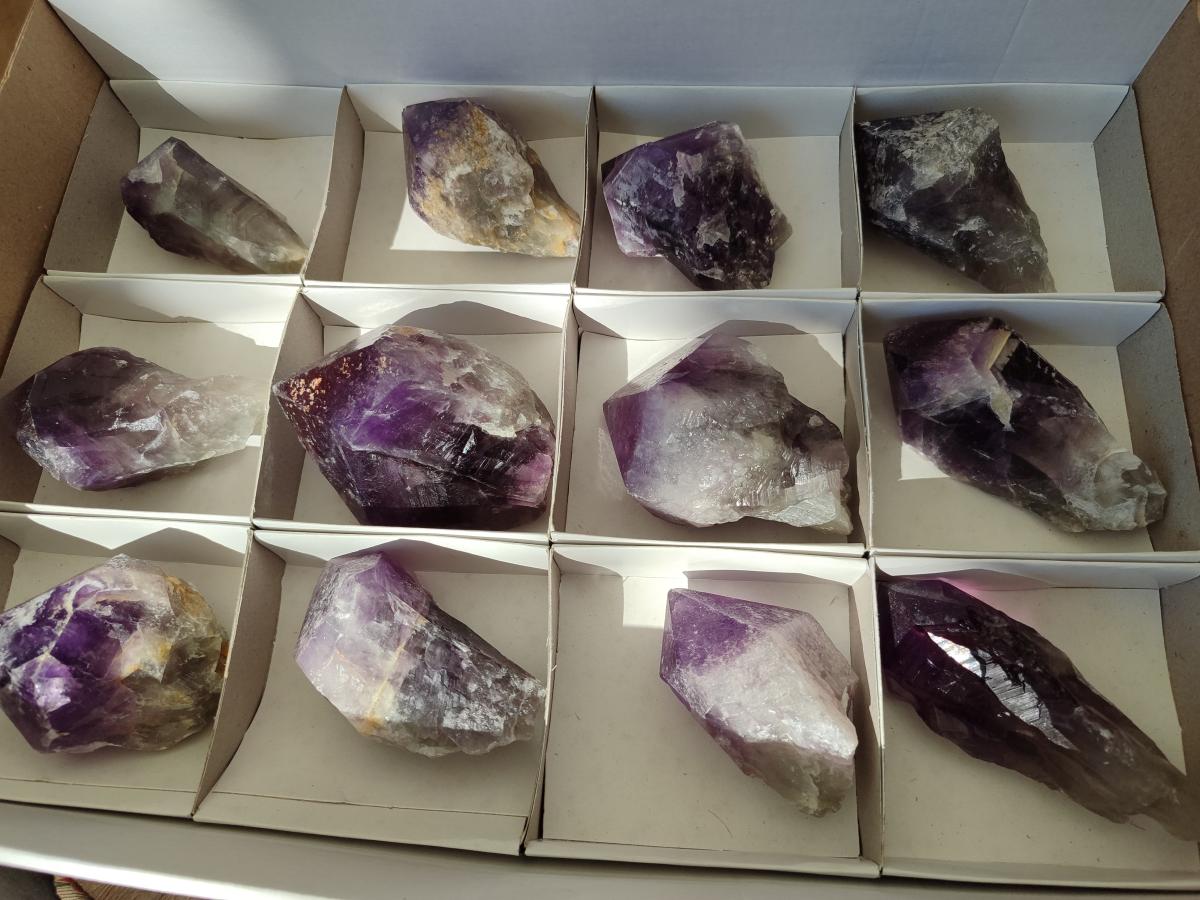 Natural Jacaranda Amethyst Single Crystals x 12 From Mumbwa, Zambia