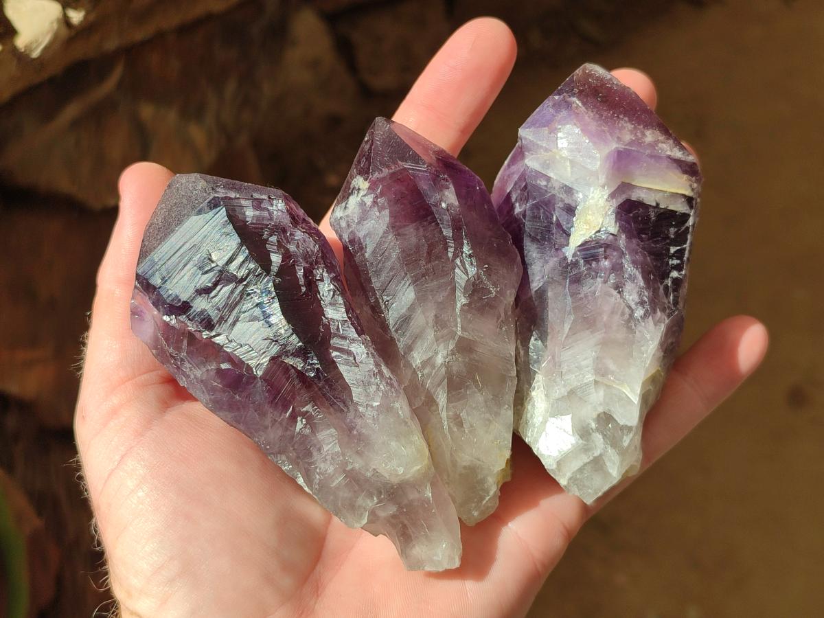 Natural Jacaranda Amethyst Single Crystals x 12 From Mumbwa, Zambia