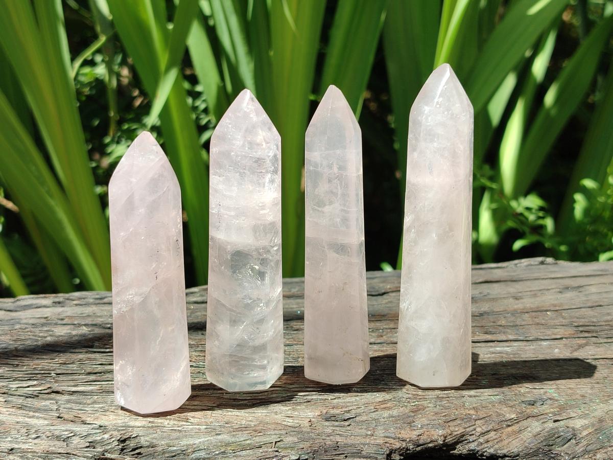 Polished Long Thin Gemmy Rose Quartz Crystals x 8 From Madagascar