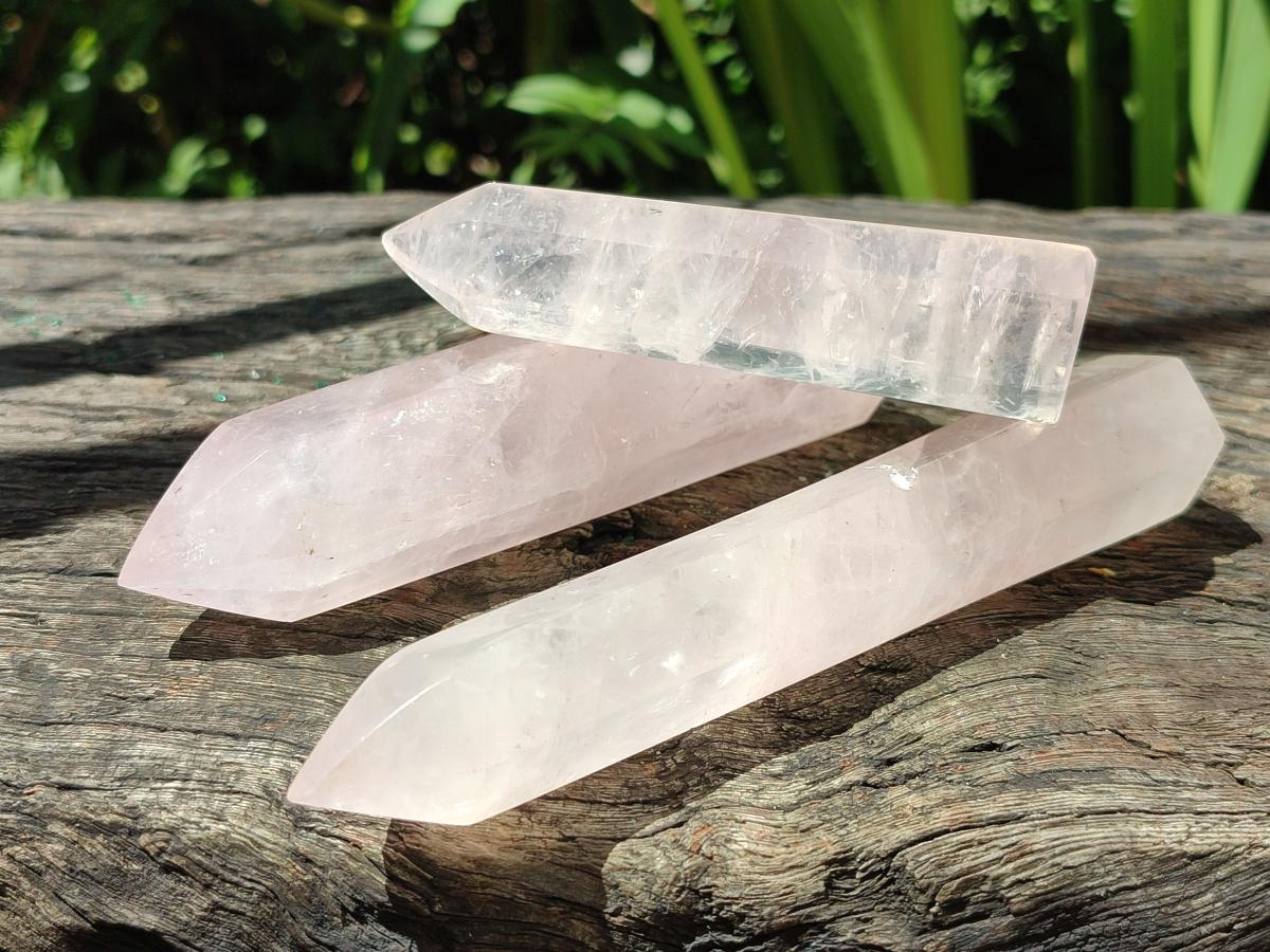 Polished Long Thin Gemmy Rose Quartz Crystals x 8 From Madagascar