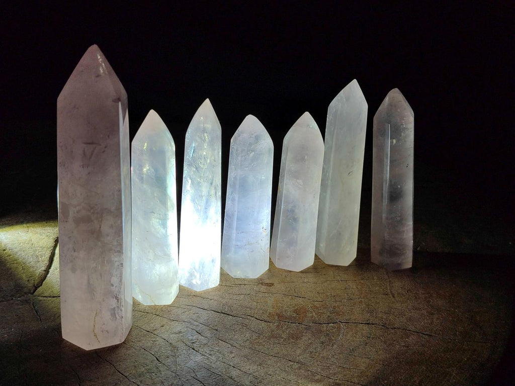 Polished Long Thin Gemmy Rose Quartz Crystals x 8 From Madagascar
