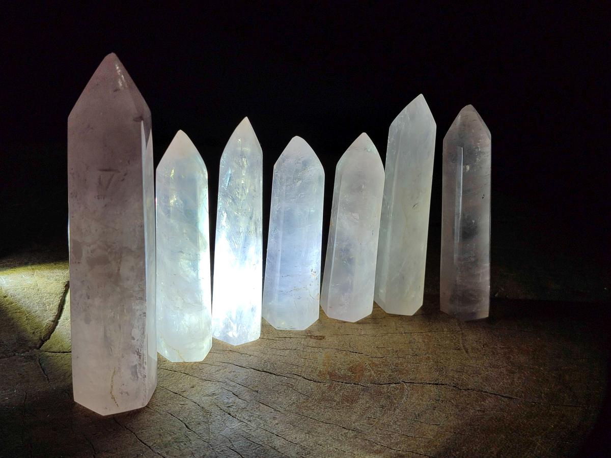 Polished Long Thin Gemmy Rose Quartz Crystals x 8 From Madagascar