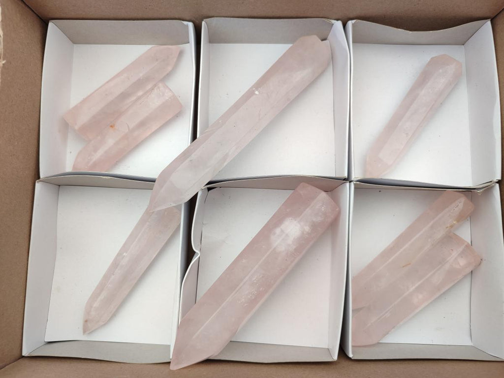 Polished Long Thin Gemmy Rose Quartz Crystals x 8 From Madagascar