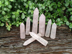 Polished Long Thin Gemmy Rose Quartz Crystals x 8 From Madagascar