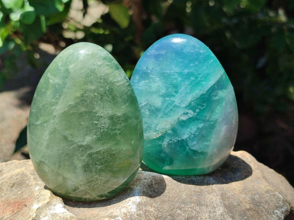 Polished Green Fluorite Standing Free Forms x 3 From Madagascar