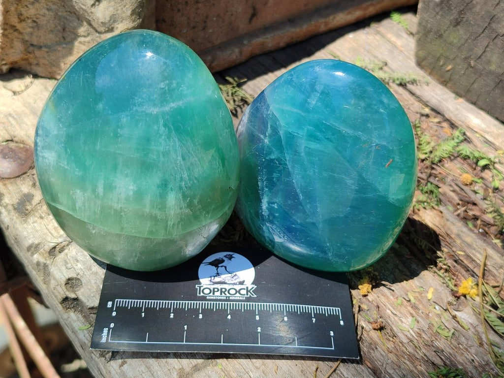 Polished Green Fluorite Standing Free Forms x 3 From Madagascar