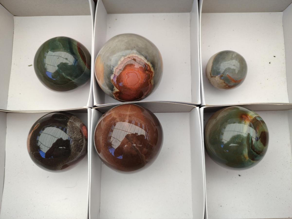 Polished Polychrome Jasper Spheres x 6 From NW Coast, Madagascar
