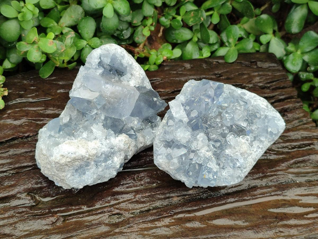 Natural Blue Celestite Geode Specimens x 2 From Sakoany, Madagascar