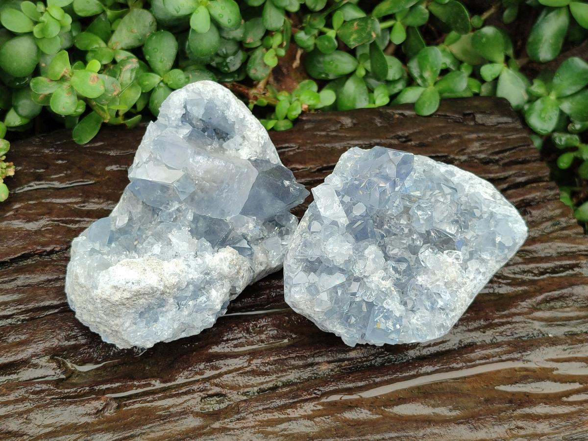 Natural Blue Celestite Geode Specimens x 2 From Sakoany, Madagascar