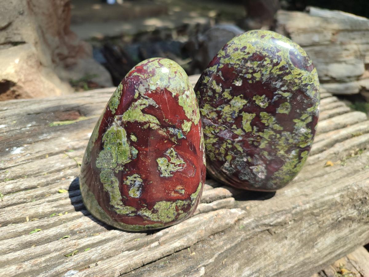 Polished Bastite Dragonsblood Stone Standing Free Forms x 2 From Tshipise, South Africa