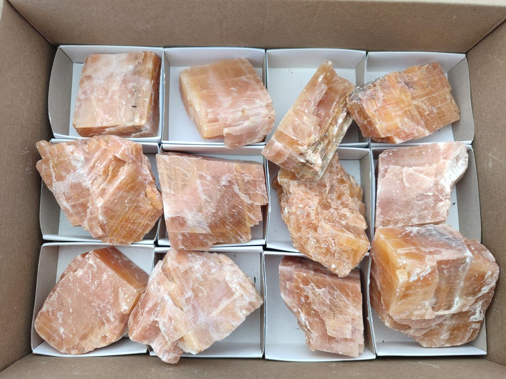 Natural Rhombohedral Sunset Orange Calcite Specimens x 12 From Spitzkop, Namibia