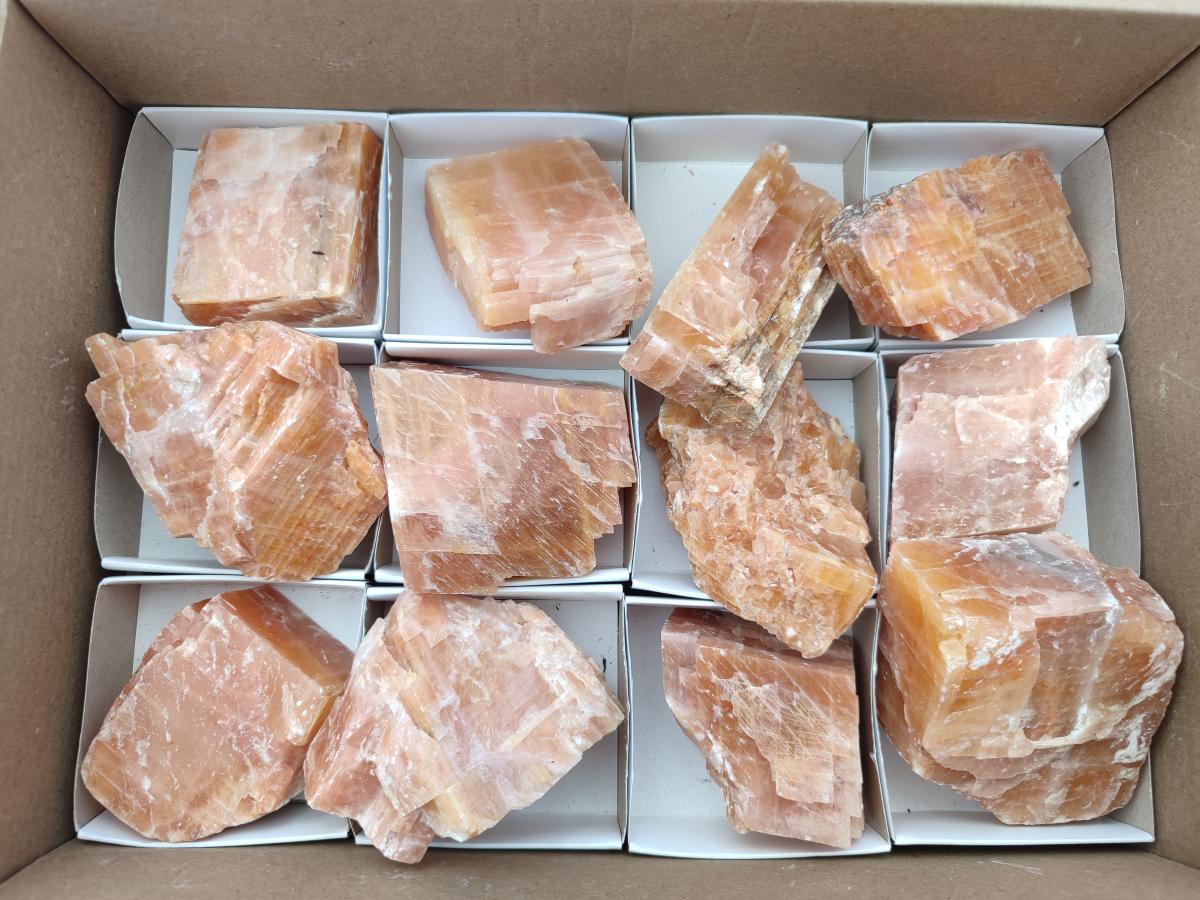 Natural Rhombohedral Sunset Orange Calcite Specimens x 12 From Spitzkop, Namibia