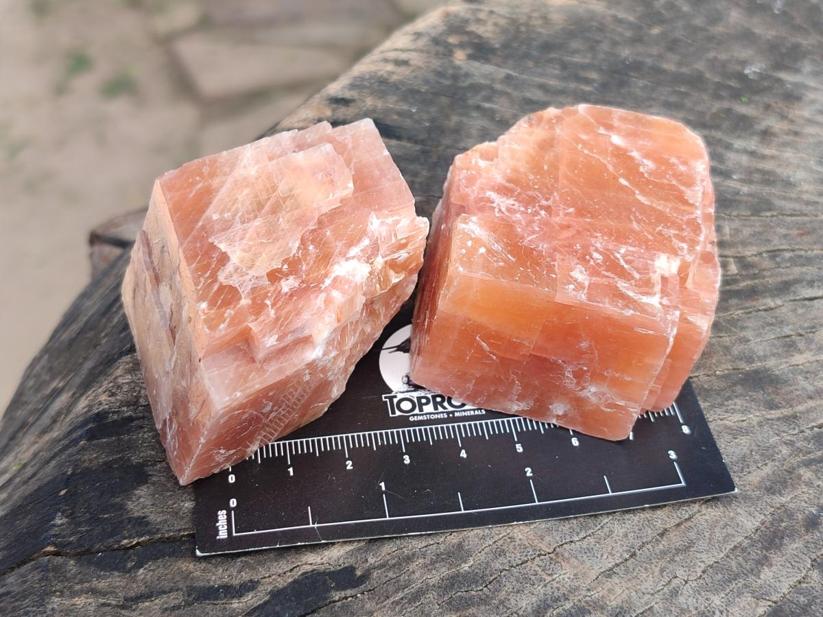 Natural Rhombohedral Sunset Orange Calcite Specimens x 12 From Spitzkop, Namibia