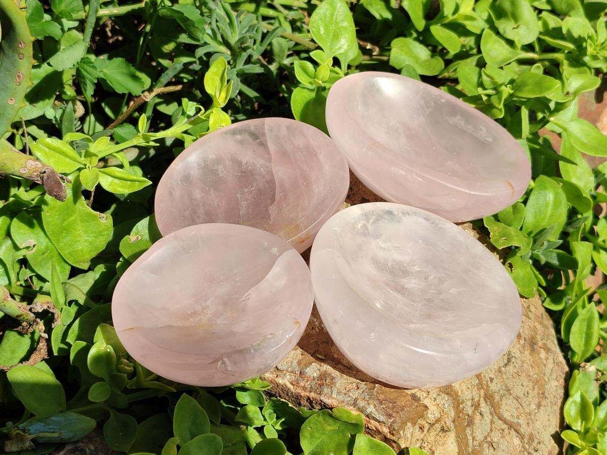 Polished Gemmy Rose Quartz Bowls x 4 From Madagascar
