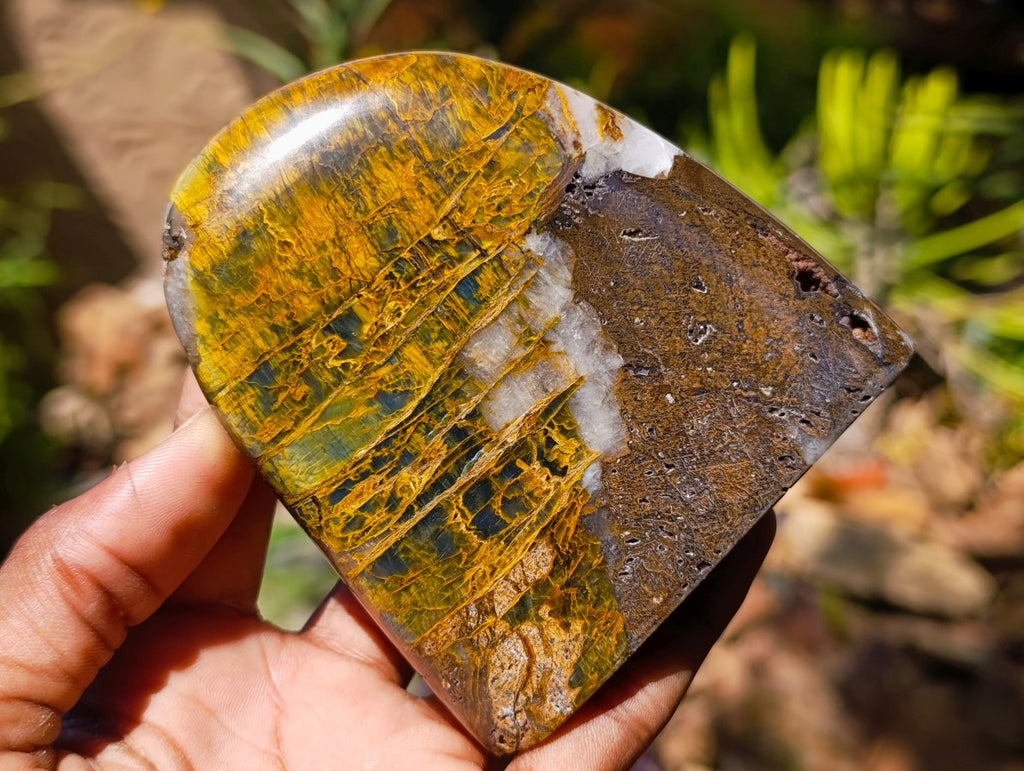 Polished Neolite Tigers Eye Standing Free Forms x 3 From Prieska, South Africa