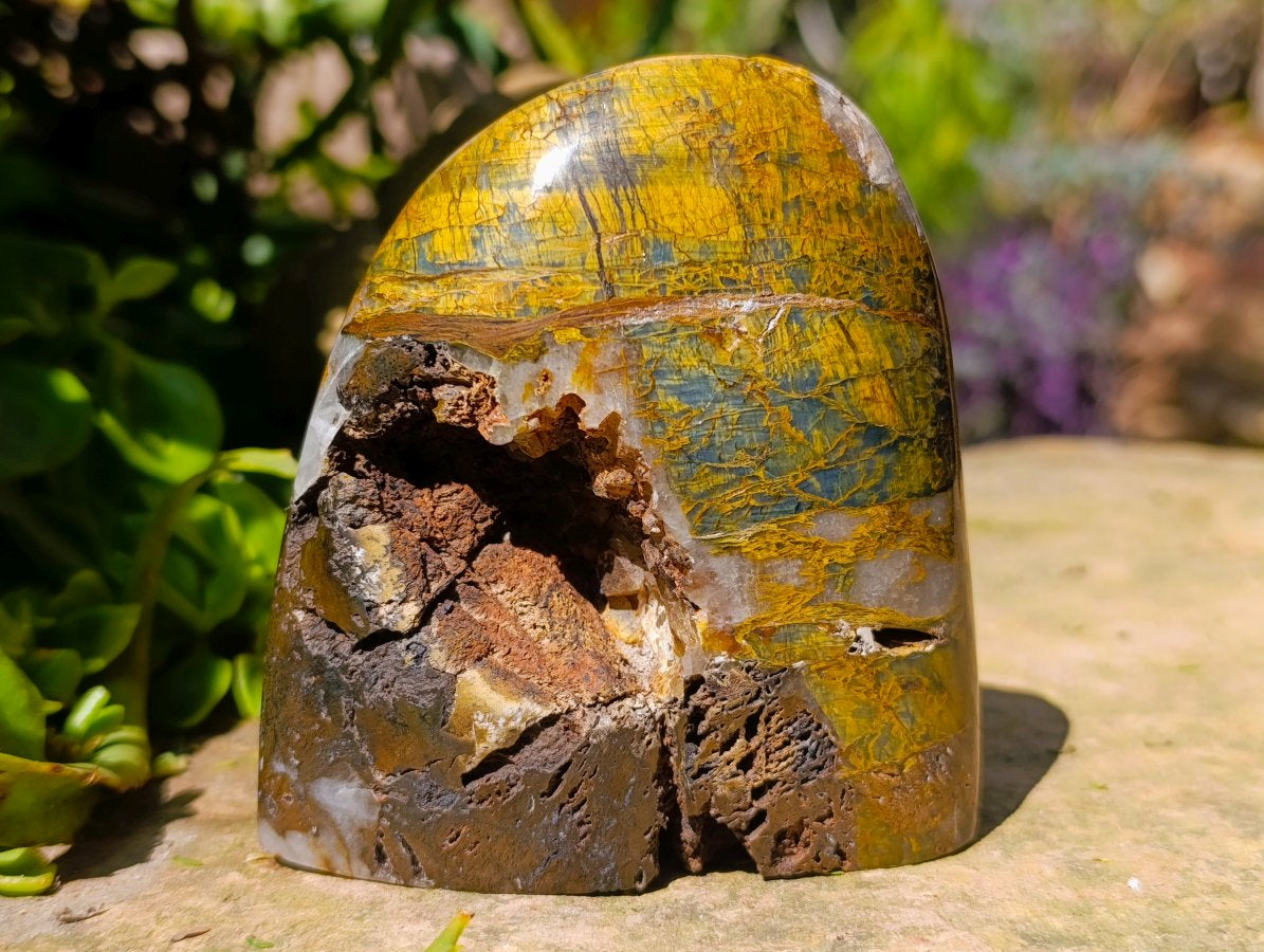 Polished Neolite Tigers Eye Standing Free Forms x 3 From Prieska, South Africa