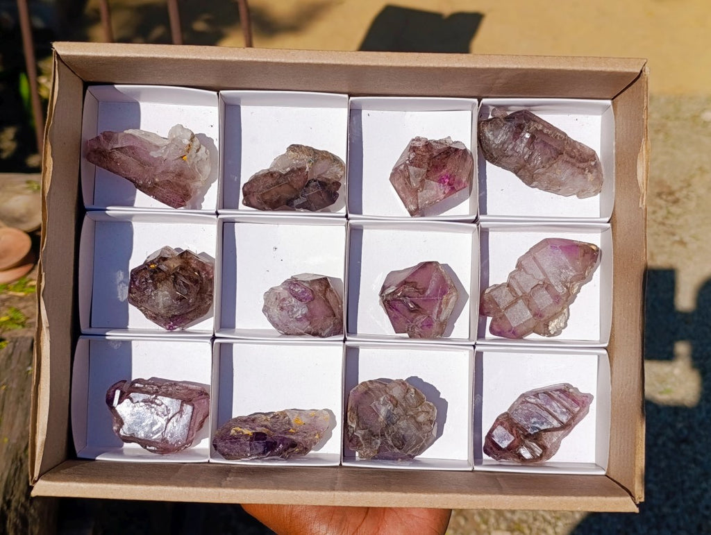 Natural Window Smokey Amethyst Crystals x 12 From Chiredzi, Zimbabwe