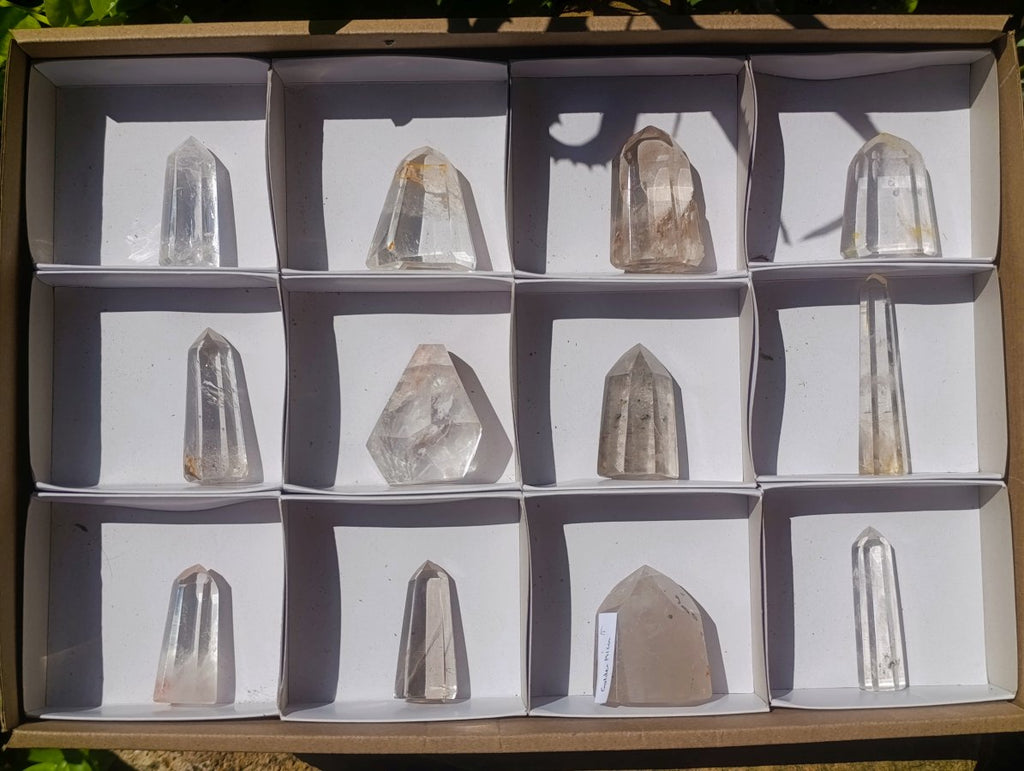 Polished Mixed Quartz Crystals x 12 From Madagascar