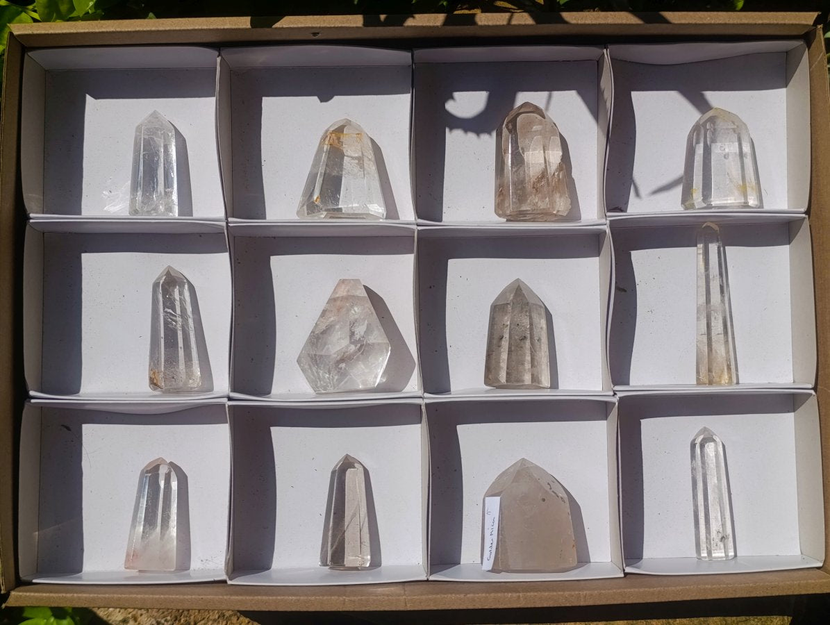 Polished Mixed Quartz Crystals x 12 From Madagascar