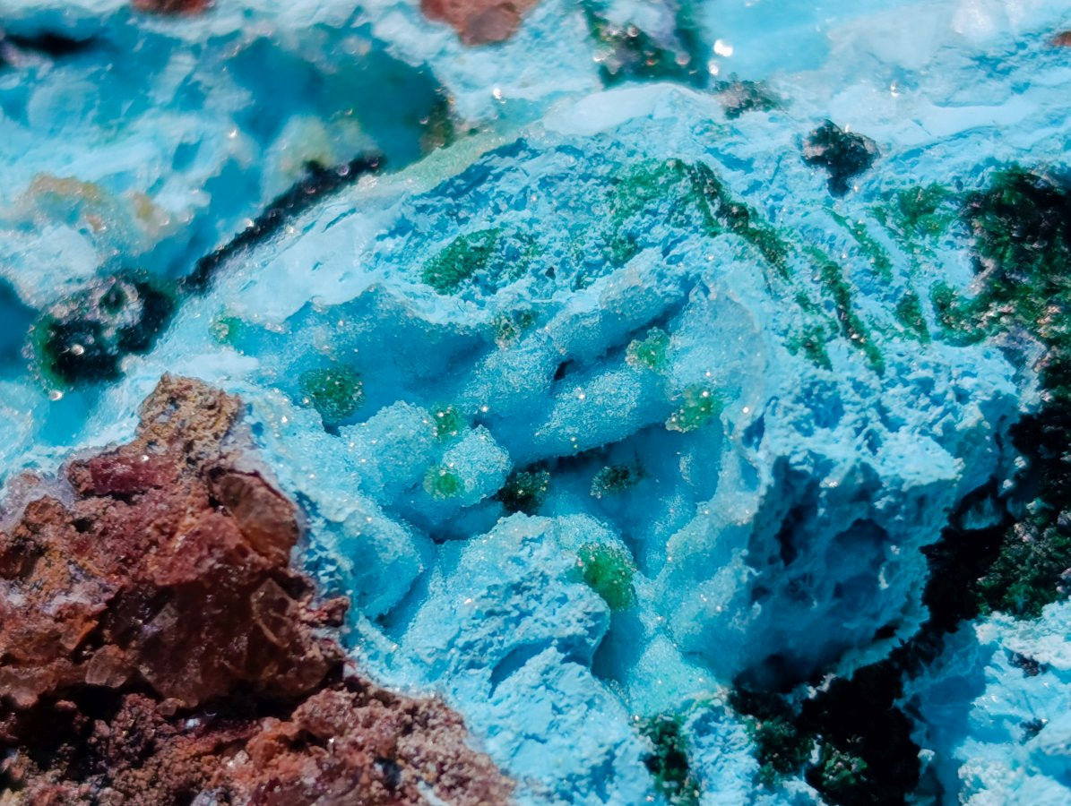 Natural Drusy Coated Chrysocolla and Malachite Specimens x 2 From Lupoto Mine, Congo