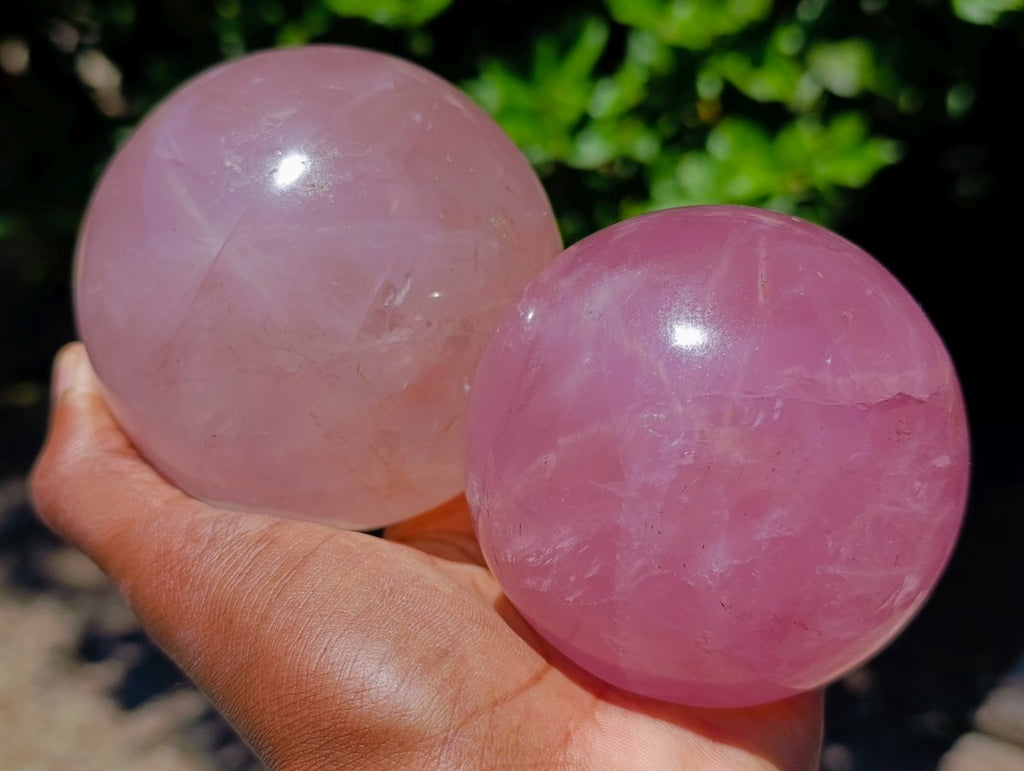 Polished Gemmy Star Rose Girasol Quartz Spheres x 2 From Madagascar