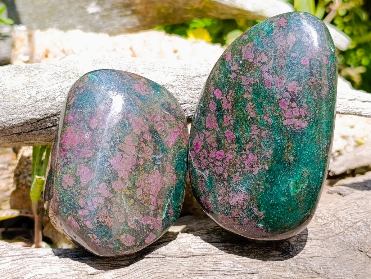 Polished Ruby Corundum In Chrome Verdite Free Forms x 6 From Mutoko, Zimbabwe