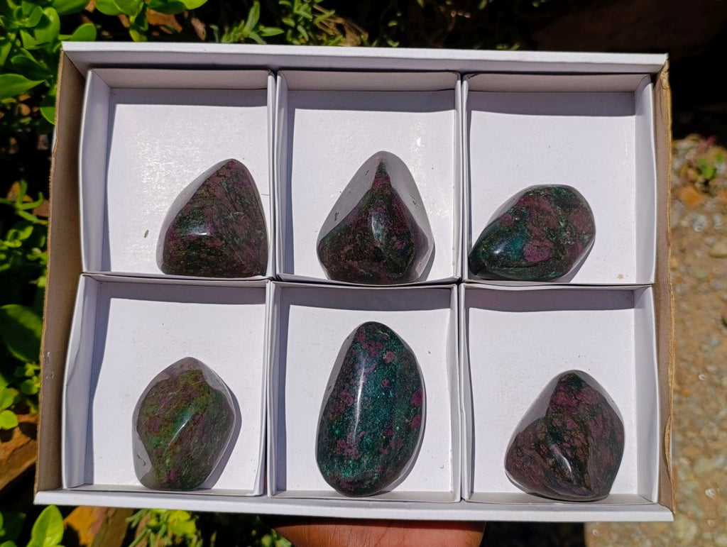 Polished Ruby Corundum In Chrome Verdite Free Forms x 6 From Mutoko, Zimbabwe