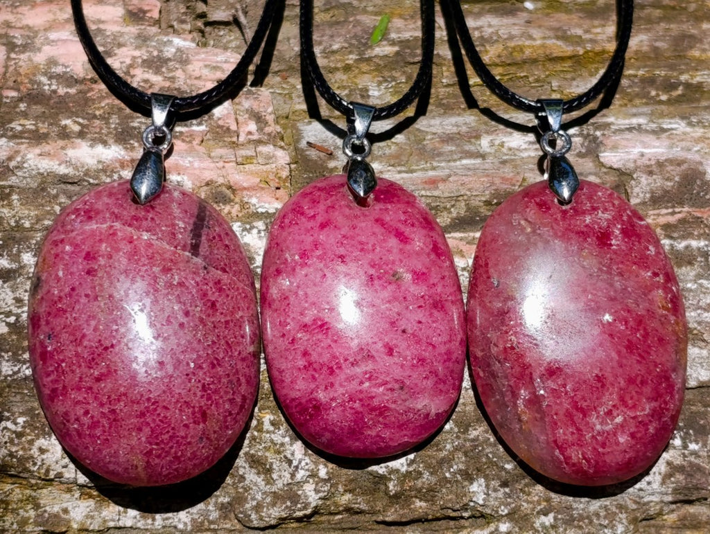 Hand Made Various Shaped Rhodonite Gemstone Pendants x 12 From Ambindavato, Madagascar
