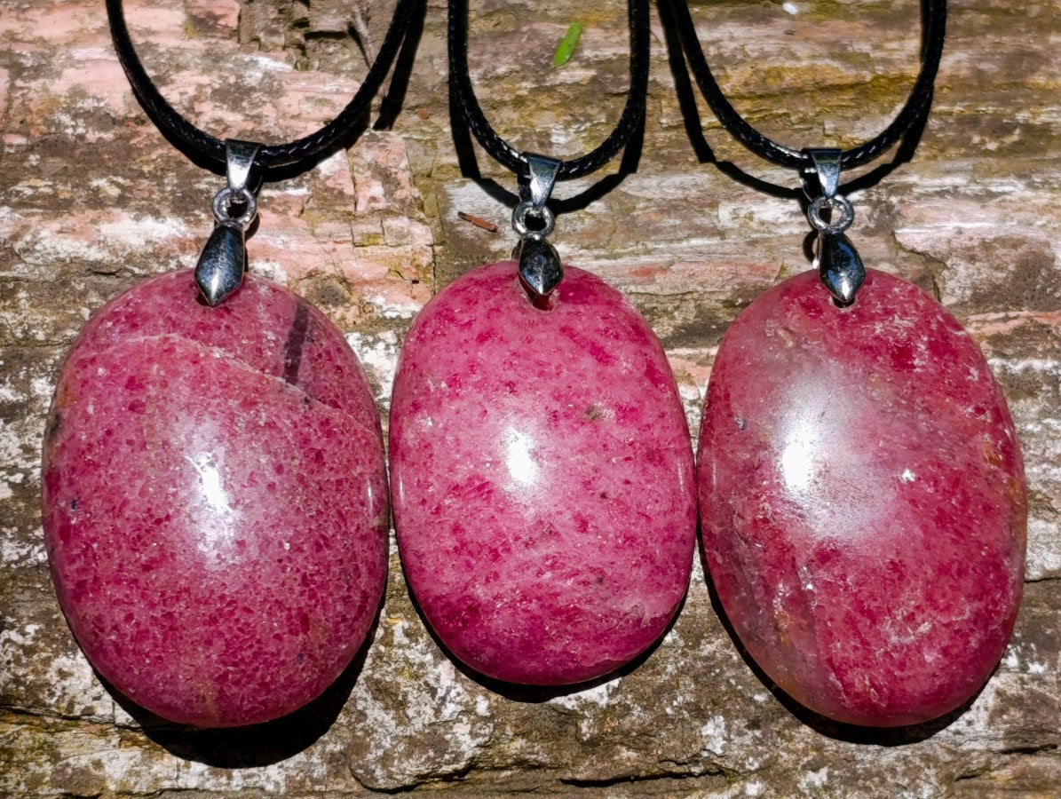 Hand Made Various Shaped Rhodonite Gemstone Pendants x 12 From Ambindavato, Madagascar
