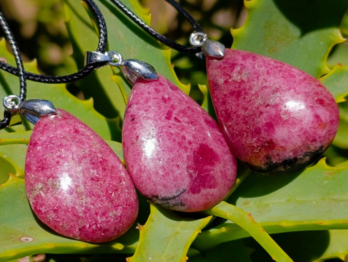 Hand Made Various Shaped Rhodonite Gemstone Pendants x 12 From Ambindavato, Madagascar
