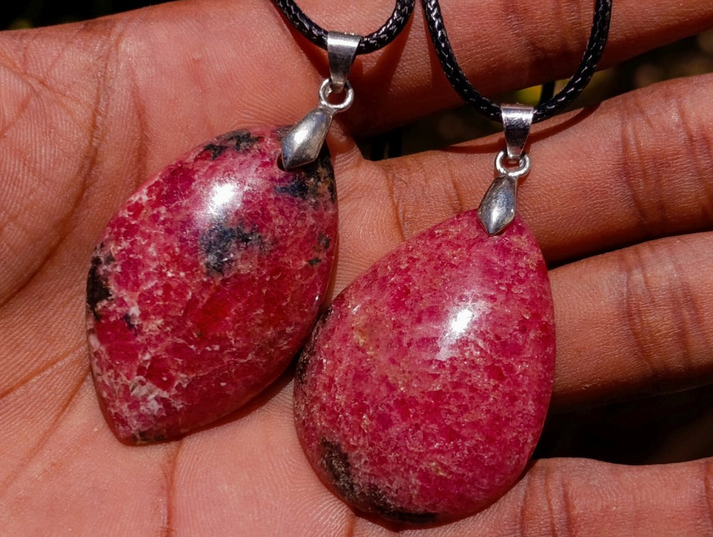Hand Made Various Shaped Rhodonite Gemstone Pendants x 12 From Ambindavato, Madagascar