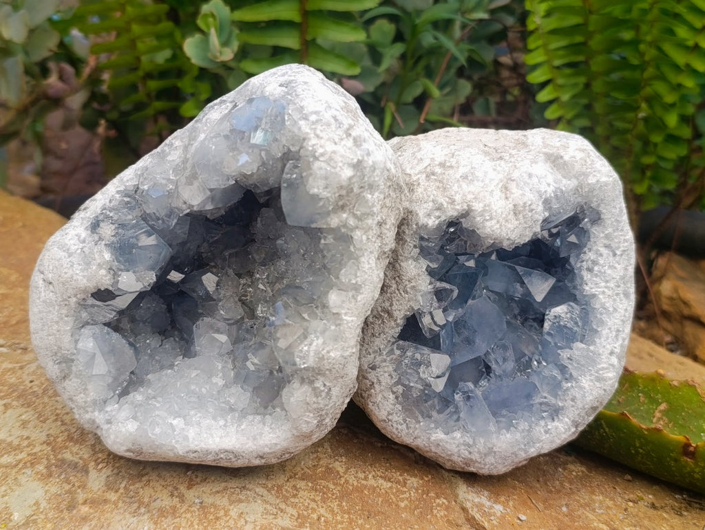 Natural Blue Celestite Cluster Specimens x 2 From Sakoany, Madagascar