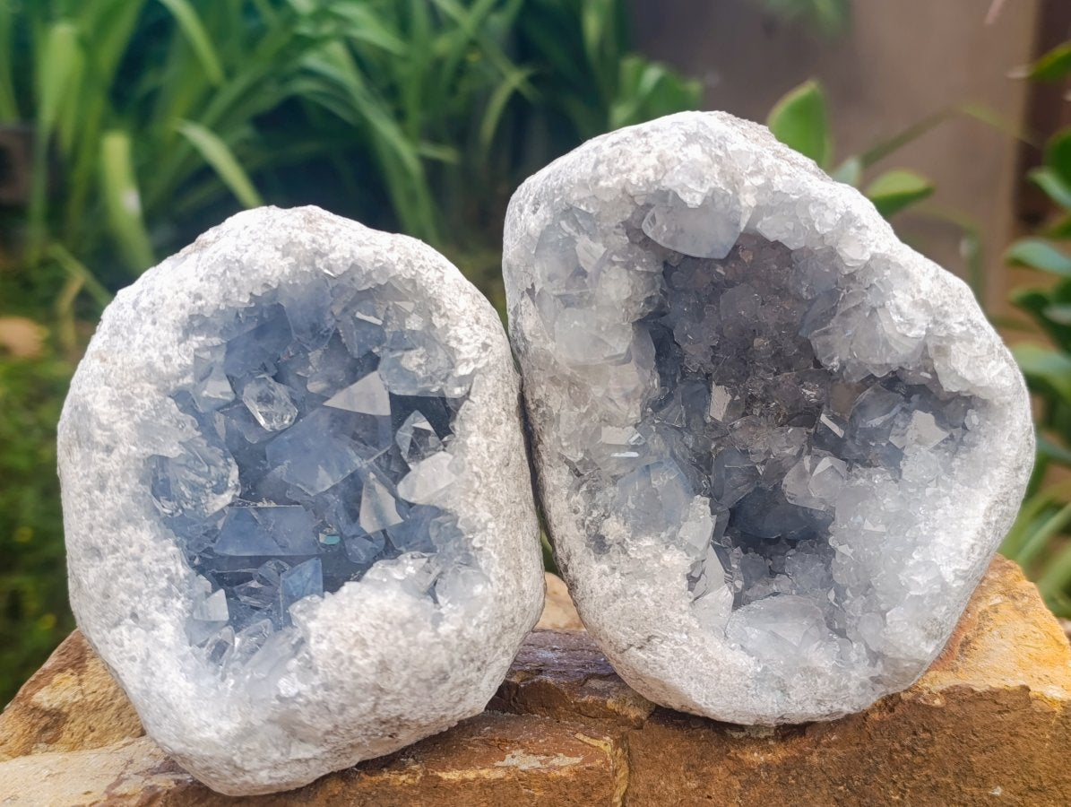 Natural Blue Celestite Cluster Specimens x 2 From Sakoany, Madagascar