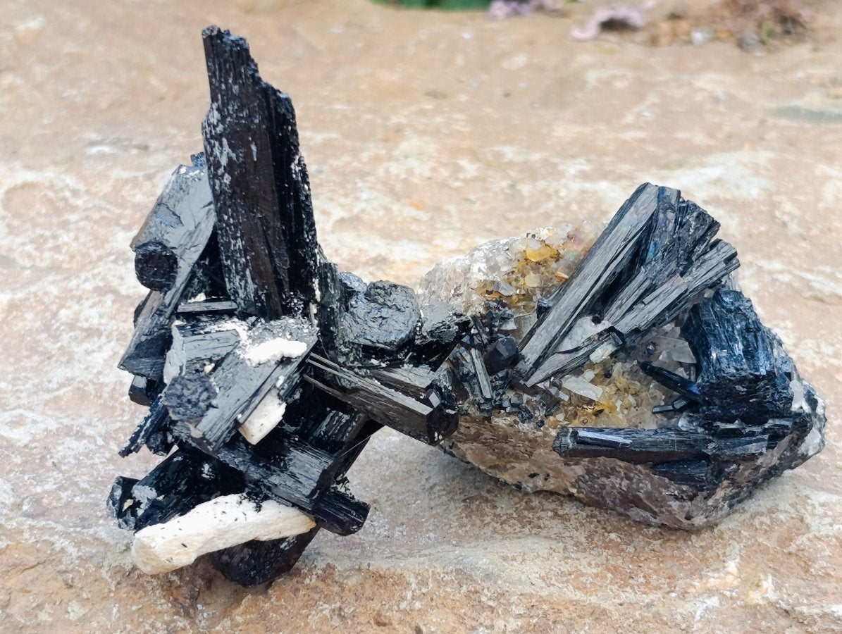 Natural Schorl Black Tourmaline Specimens with Associated Minerals x 12 From Erongo, Namibia