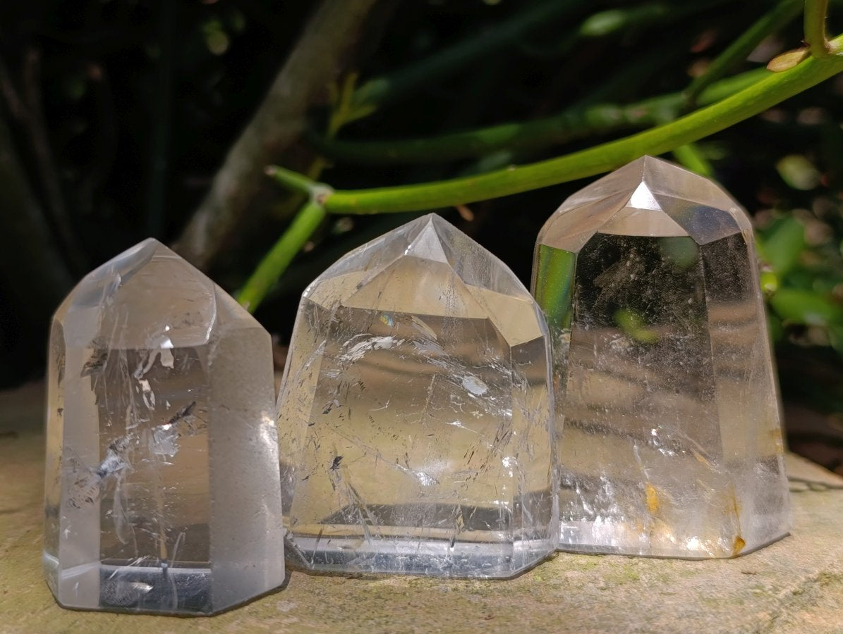 Polished Optic and Clear Quartz Crystals x 12 From Madagascar