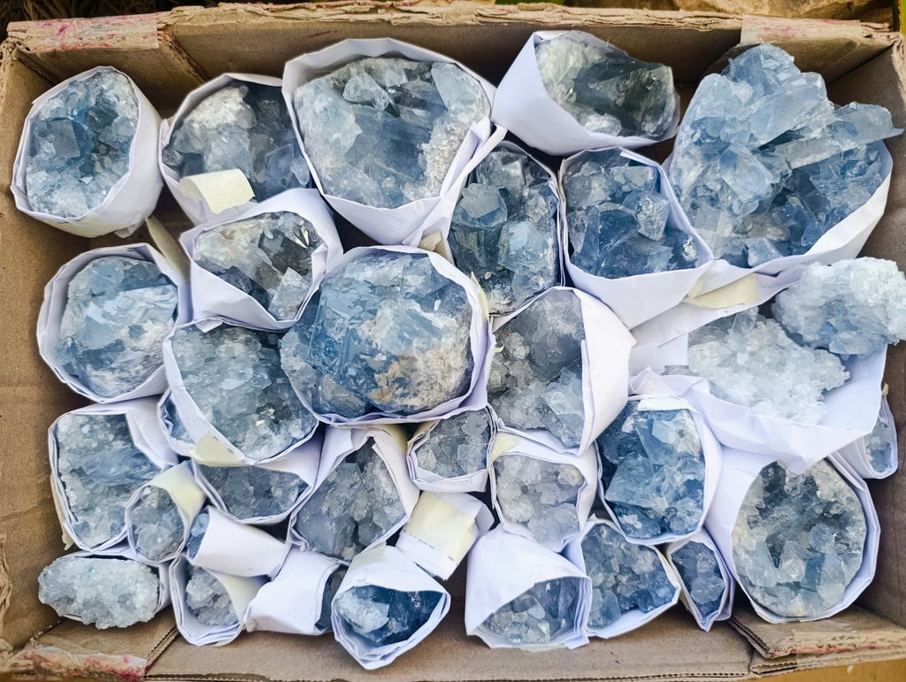 Natural Blue Celestite Specimens x 32 From Sakoany, Madagascar