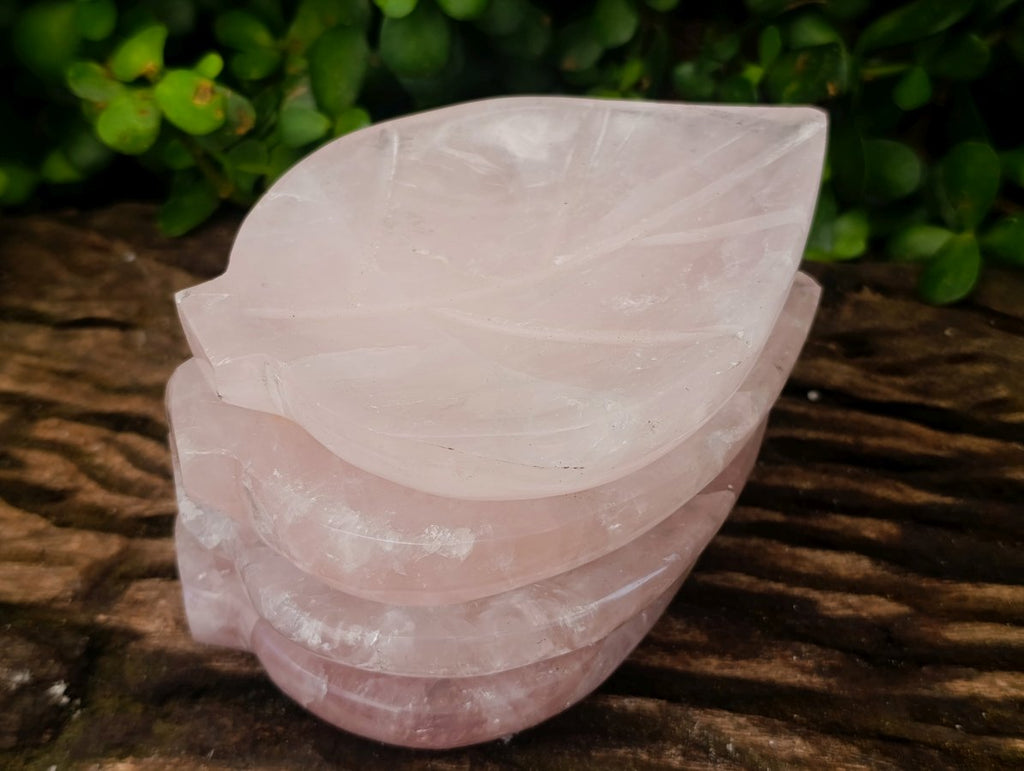 Polished Gemmy Rose Quartz Leaf Shaped Bowls x 4 From Madagascar