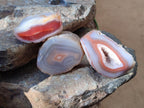 Polished One Side Large Red Shashe River Agate Nodules x 4 From Shashe River, Zimbabwe