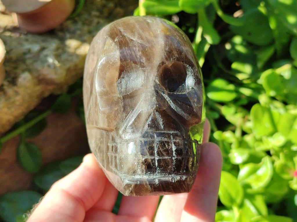 Hand Made Smokey Window Quartz Skull Carvings x 3 From Madagascar