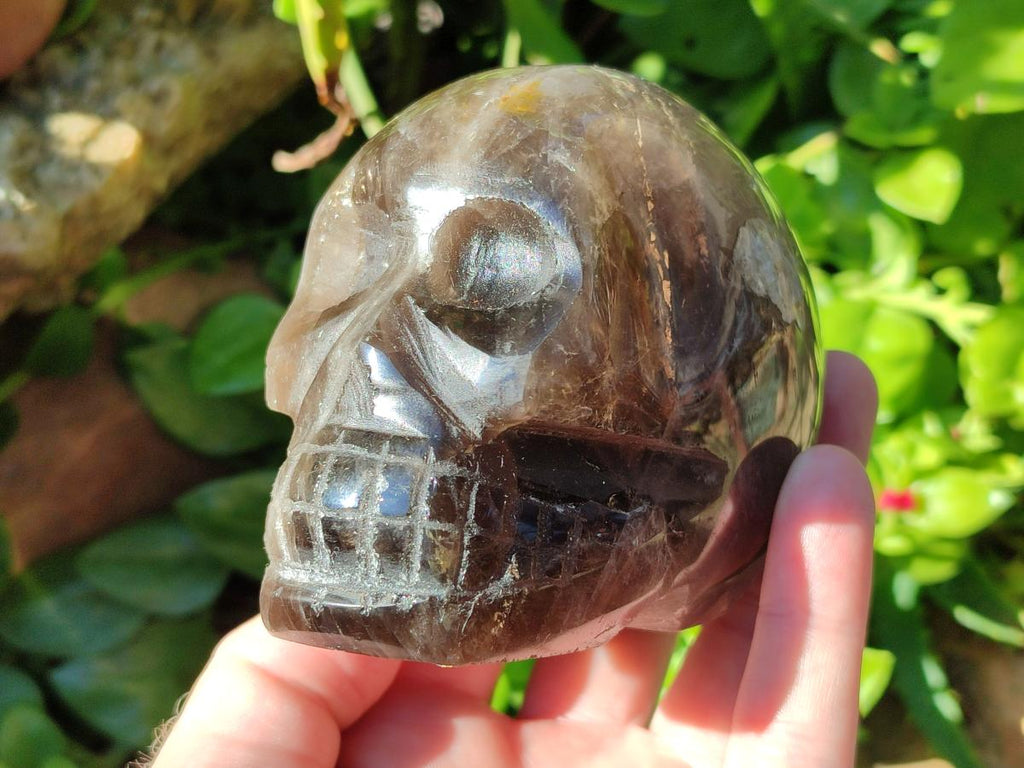 Hand Made Smokey Window Quartz Skull Carvings x 3 From Madagascar