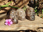 Hand Made Smokey Window Quartz Skull Carvings x 3 From Madagascar